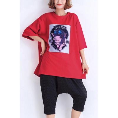 Beautiful o neck Half sleeve cotton tunic pattern 2019 Shape red tunic Summer