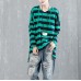 fine cotton blouse Loose fitting Casual Bat Sleeve Hooded Stripe Shirt