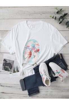 Cartoon Easter Print O  neck Short Sleeve Plus Size T  shirt