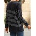 Women Striped Cartoon Cat Round Neck Casual Relaxed Fit Long Sleeve T  Shirt