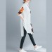 stylish white cotton linen shift plus size tops casual Half sleeve print Stand natural cotton linen tops