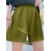 Solid Fold Pleated Pocket Elastic Waist Casual Shorts