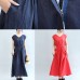 summer navy casual linen sundress plus size women v neck maxi dress