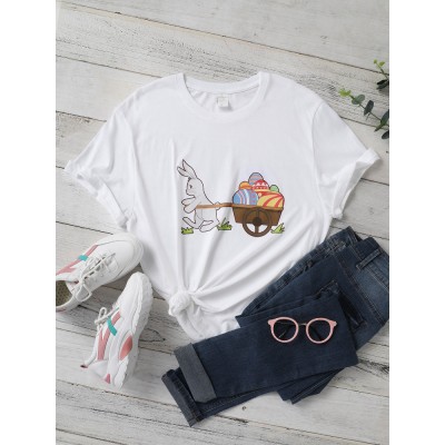 Cartoon Bunny Short Sleeve Plus Size Print T  shirt