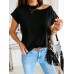 Women Solid Color Simple Half Strapless Design Casual Short Sleeve T  Shirts