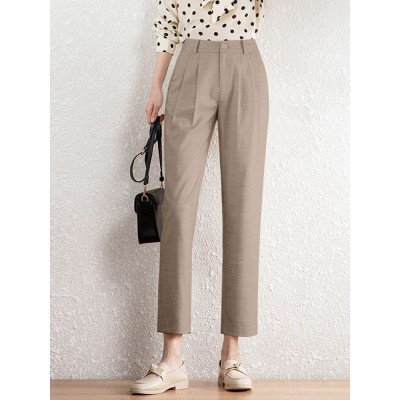 Solid Pocket Pleated Tailored Pants For Women