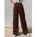 Solid Pocket Straight Leg Pants For Women