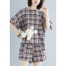 2019 fashion plue size Plaid cotton linen tops and hot pants two pieces summer