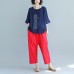 brief linen tops trendy plus size Loose Bat Sleeve Round Neck Splicing Linen Shirt