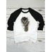 Women 3D Cat Chest Print Patchwork Raglan Sleeve Round Neck Causal T  Shirt