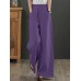 Women Solid Drawstring Waist Pocket Wide Leg Pants