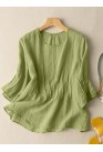 Solid Crew Neck Casual Women 3 4 Sleeve Blouse