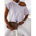 Women Solid Color Simple Half Strapless Design Casual Short Sleeve T  Shirts