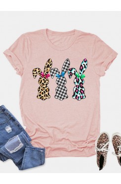 Easter Bunny Print O  neck Short Sleeve Plus Size Funny T  shirt