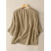 Solid Crew Neck Casual Women 3 4 Sleeve Blouse